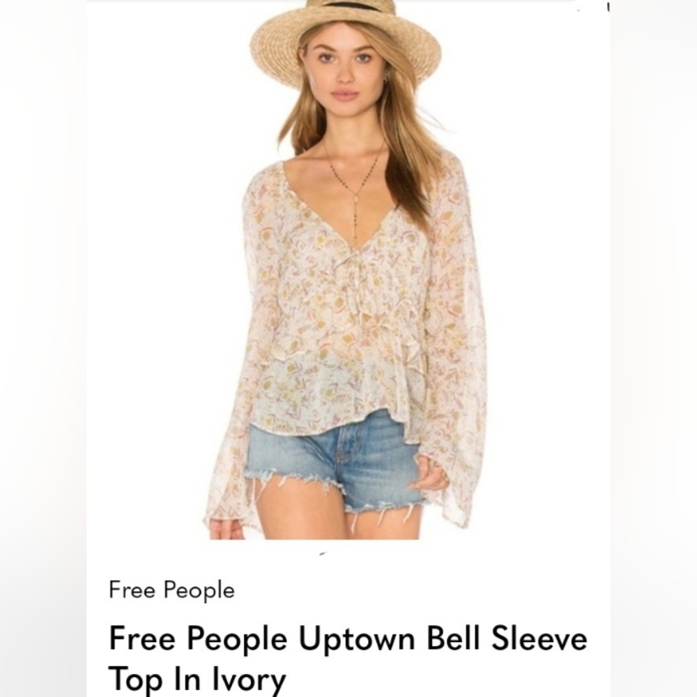 Free People Uptown Bell Sleeve Top in Ivory XS